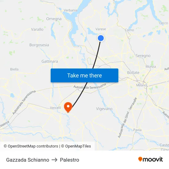 Gazzada Schianno to Palestro map