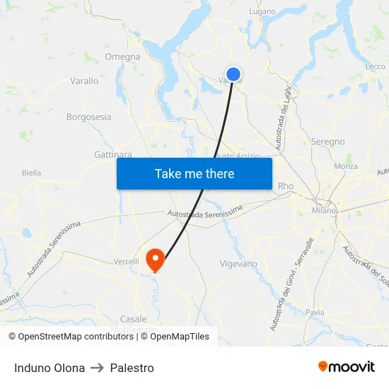 Induno Olona to Palestro map