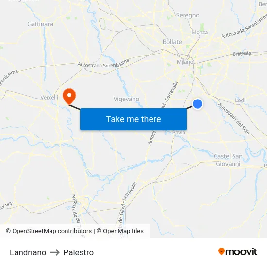 Landriano to Palestro map