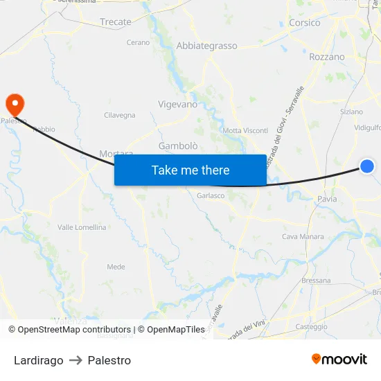 Lardirago to Palestro map