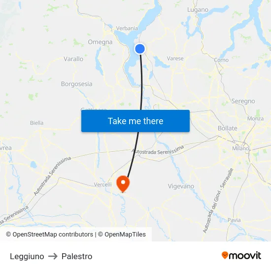 Leggiuno to Palestro map