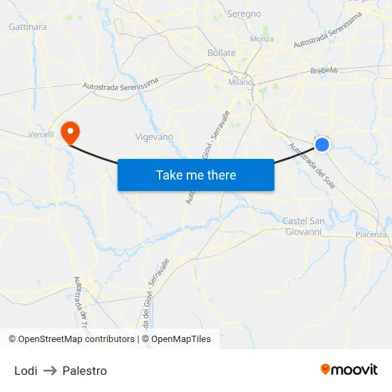 Lodi to Palestro map