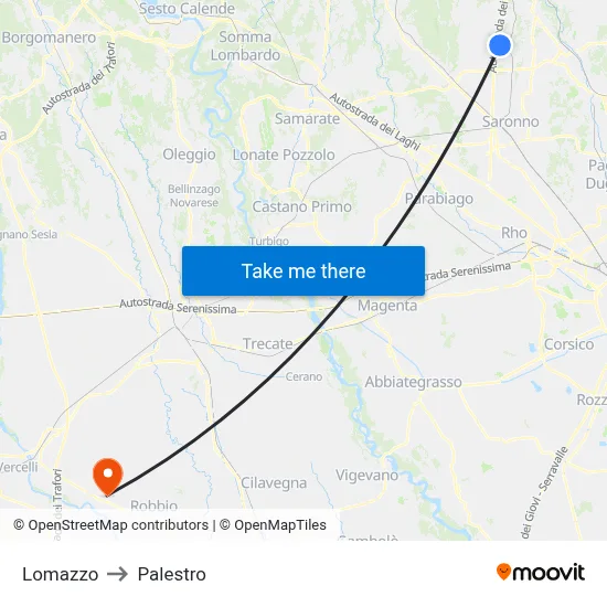 Lomazzo to Palestro map