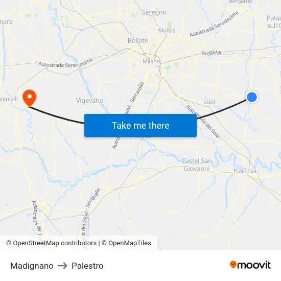 Madignano to Palestro map