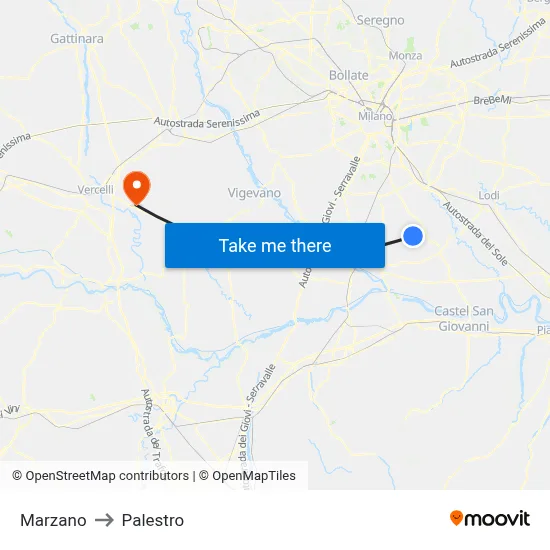 Marzano to Palestro map