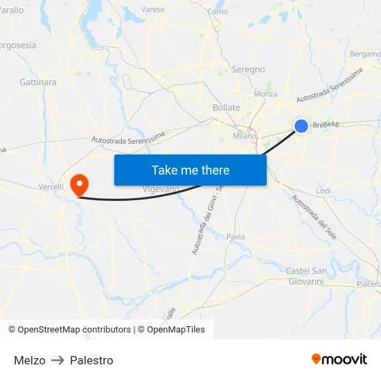 Melzo to Palestro map