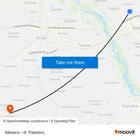 Mesero to Palestro map