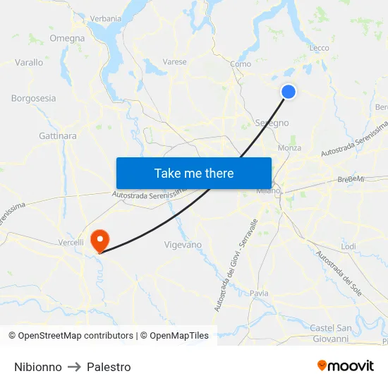 Nibionno to Palestro map