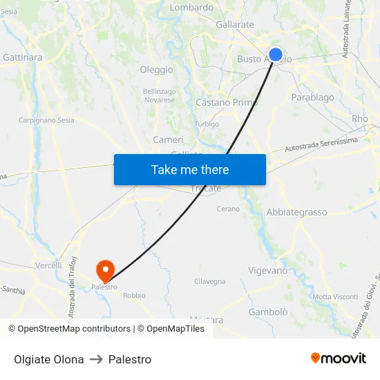 Olgiate Olona to Palestro map