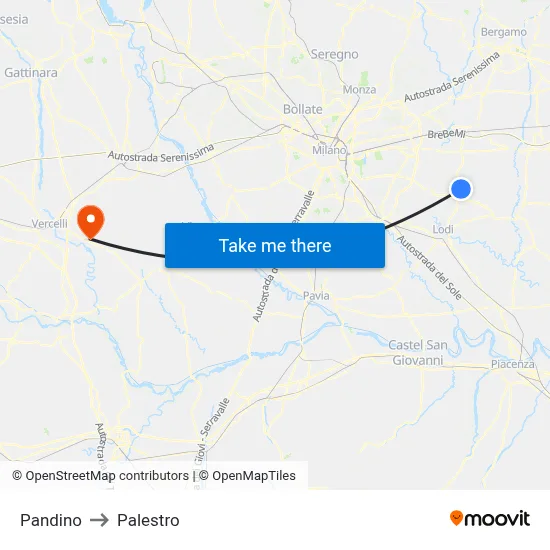 Pandino to Palestro map