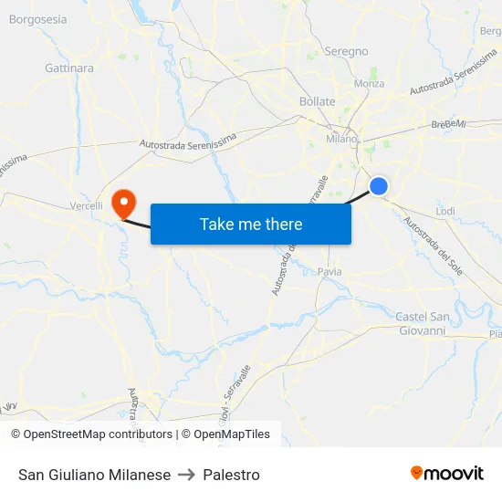 San Giuliano Milanese to Palestro map