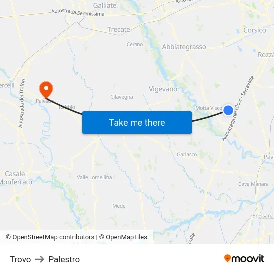 Trovo to Palestro map