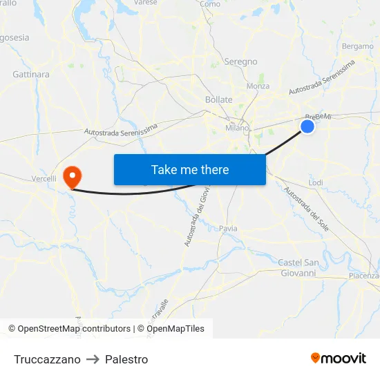 Truccazzano to Palestro map