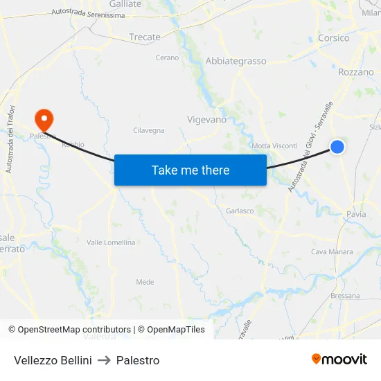 Vellezzo Bellini to Palestro map