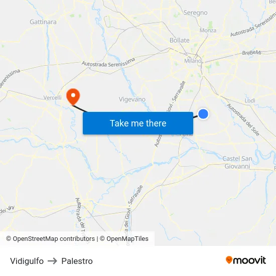 Vidigulfo to Palestro map