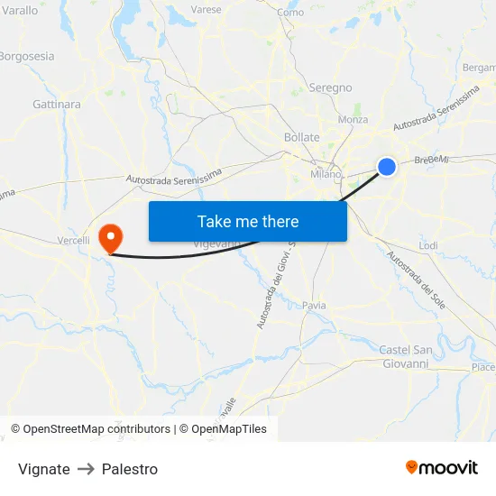 Vignate to Palestro map