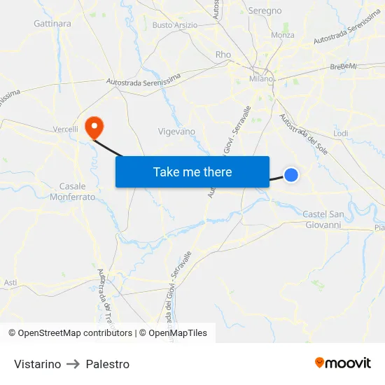 Vistarino to Palestro map