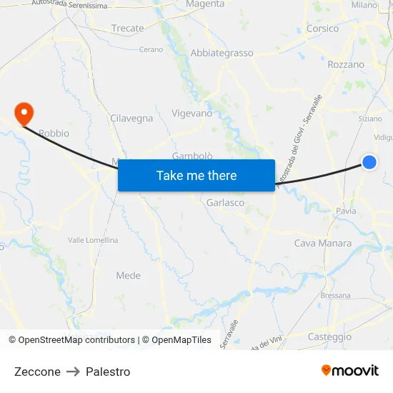 Zeccone to Palestro map