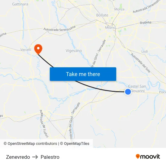 Zenevredo to Palestro map