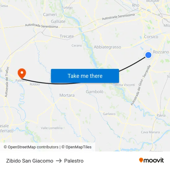 Zibido San Giacomo to Palestro map