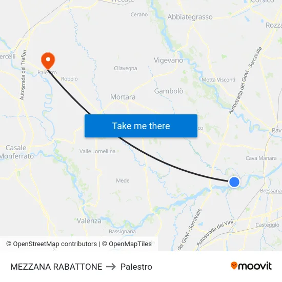 Mezzana Rabattone to Palestro map