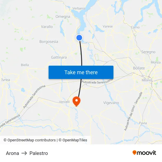 Arona to Palestro map