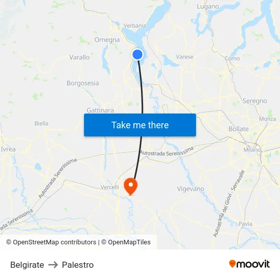 Belgirate to Palestro map