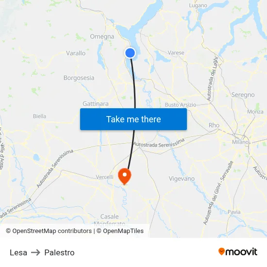 Lesa to Palestro map