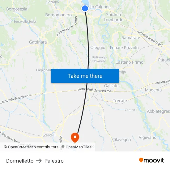 Dormelletto to Palestro map