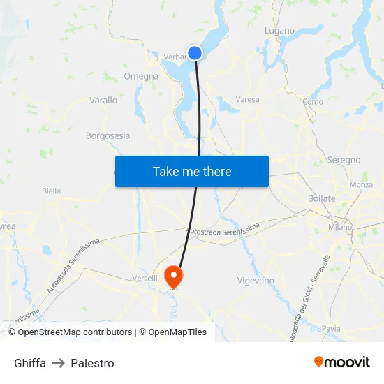 Ghiffa to Palestro map