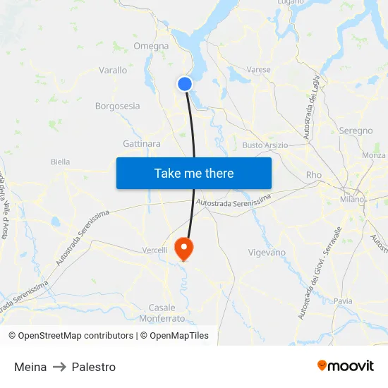Meina to Palestro map