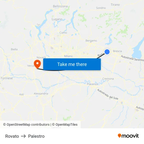 Rovato to Palestro map