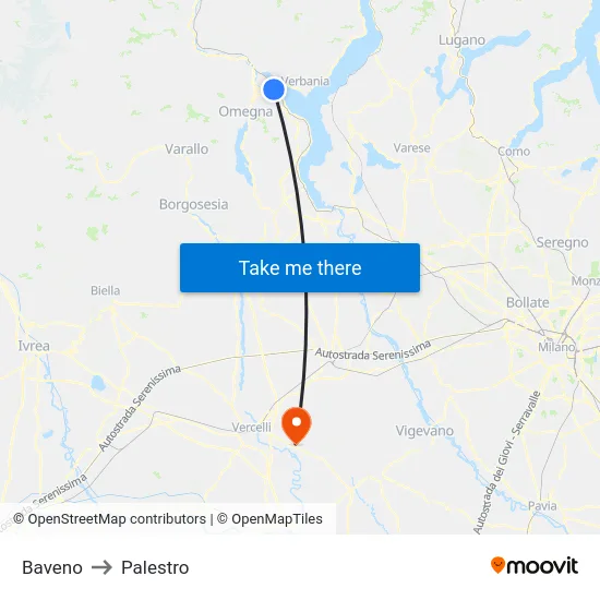 Baveno to Palestro map