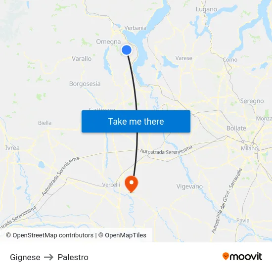 Gignese to Palestro map