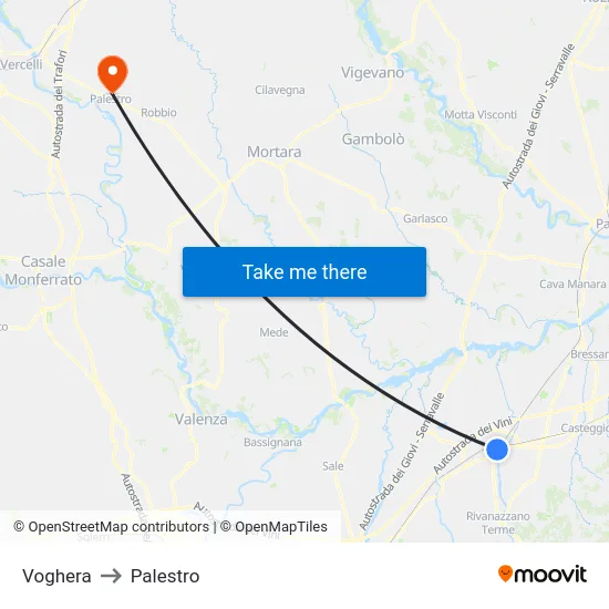 Voghera to Palestro map