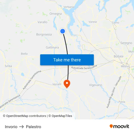 Invorio to Palestro map