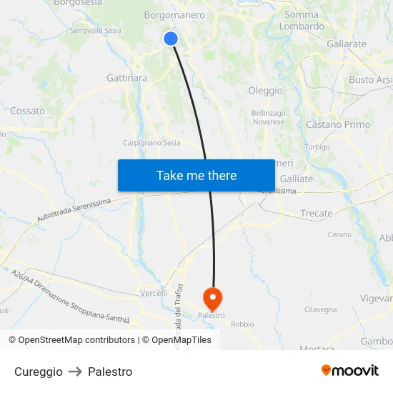 Cureggio to Palestro map