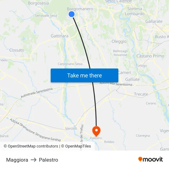 Maggiora to Palestro map