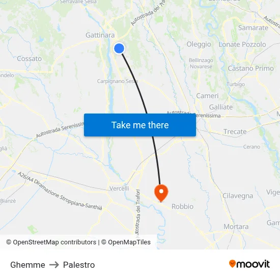Ghemme to Palestro map