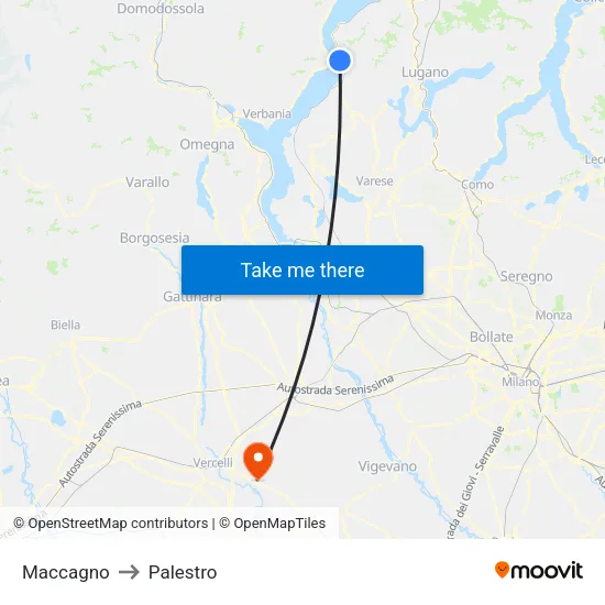 Maccagno to Palestro map