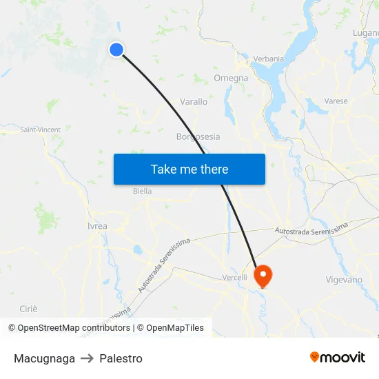Macugnaga to Palestro map