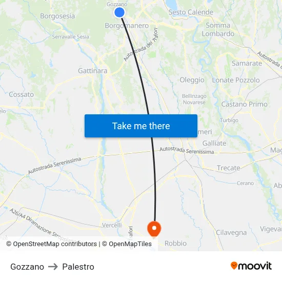 Gozzano to Palestro map