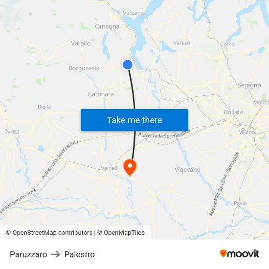 Paruzzaro to Palestro map