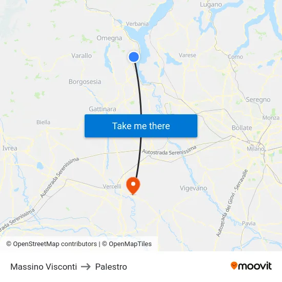 Massino Visconti to Palestro map