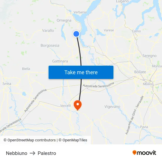 Nebbiuno to Palestro map