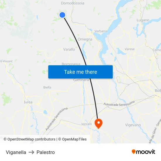 Viganella to Palestro map
