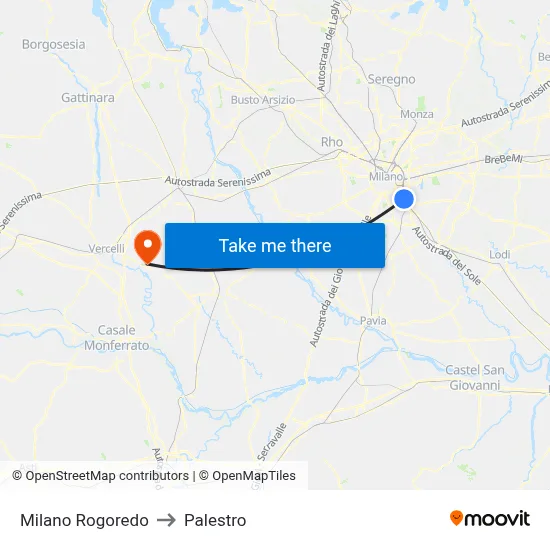 Milan Rogoredo to Palestro map