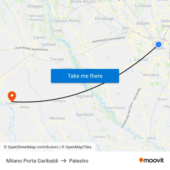 Milano Porta Garibaldi to Palestro map