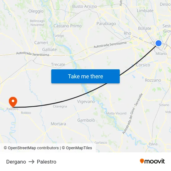 Dergano to Palestro map