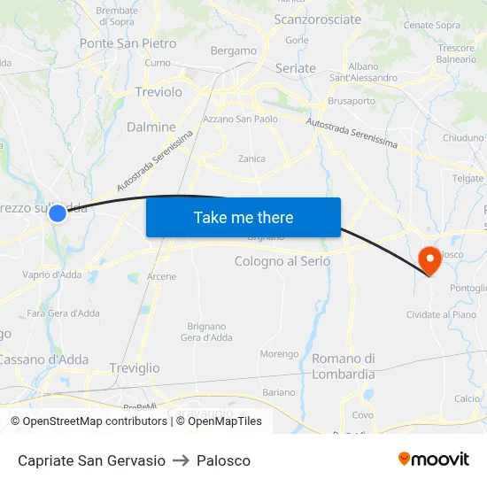 Capriate San Gervasio to Palosco map
